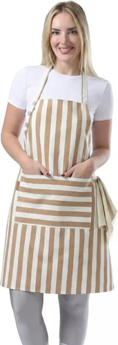 Vista 10 de TOSHEX Delantal de cocina de algodón resistente a las gotas de agua con delantales ajustables para mujeres con bolsillos, delantal de cocina