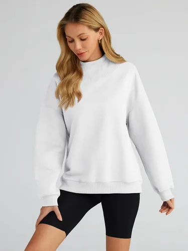 Vista 2 de Trendy Queen Sudaderas de gran tamaño para mujer, cuello alto, manga larga, sudaderas con capucha para otoño, ropa 2024