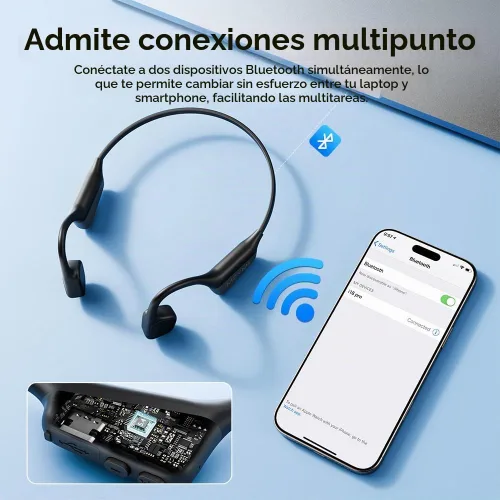 Vista 4 de Auriculares de conducción ósea, auriculares inalámbricos Bluetooth 5.4 de oreja abierta, con micrófono, tiempo de reproducción de 15 horas Negro
