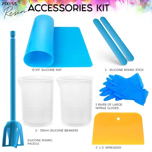 Vista 5 de Pixiss Kit de resina epoxi de 2 galones, resina de arte transparente y endurecedor con guantes, esparcidor, varillas de mezcla de silicona