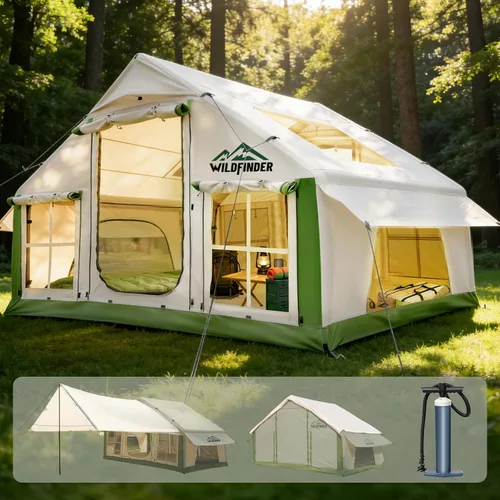 Vista 11 de Inflatable Tent with Skylight, Quick Setup Blow Up Tents with Pump, Hot Tent with Stove Jack, Waterproof Oxford Inflatable House for Camping, Air