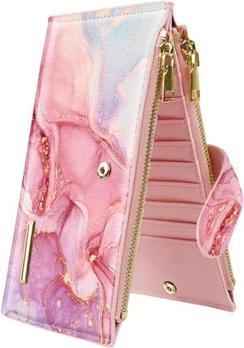 Vista 19 de Billetera de mujer con bloqueo RFID de gran capacidad, organizador multitarjetas, billetera plegable para mujer con bolsillo con cremallera
