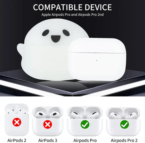 Vista 2 de Funda de carga compatible con Apple AirPods Pro de 2ª/1ª generación con kit de limpieza, luminosa funda protectora de silicona suave 3D