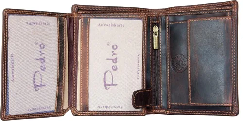 Vista 3 de FLW Cartera Pedro de cuero auténtico aceitado marrón para hombre con RFID (protección de datos), Marrón, Classic