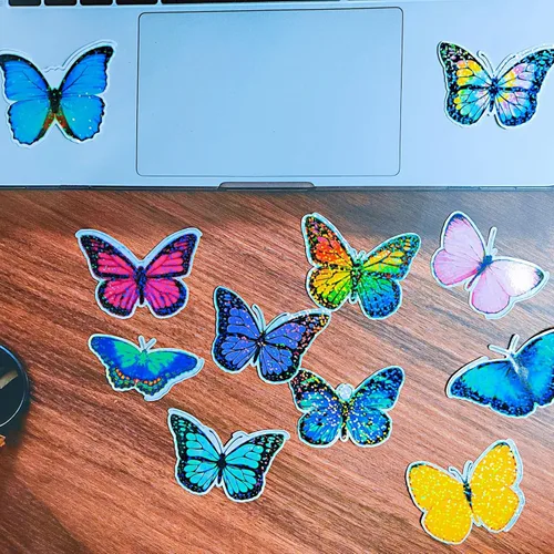 Vista 3 de Bleidruck Papel adhesivo holográfico brillante imprimible, 20 hojas de 8.5 x 11 pulgadas, impermeable, con purpurina, de secado rápido