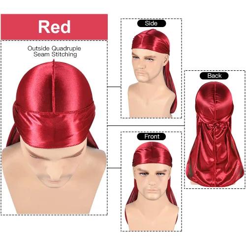 Vista 33 de Paquete de 3 piezas de durags sedosas para ondas de hombres, de regalo 1 gorra para marcar las ondas, talla única