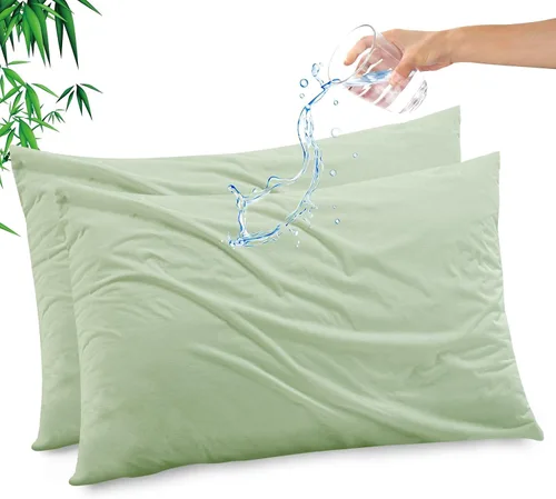 Vista 29 de Funda de almohada impermeable de bambú y rayón de Gogreen, funda de almohada transpirable, protector de almohada refrescante con cremallera, funda