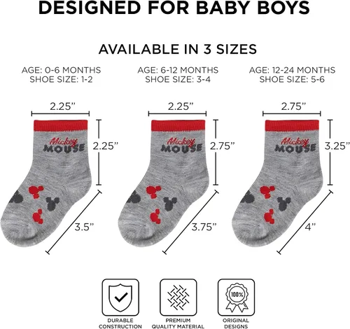 Vista 5 de Disney 10-Pack Mickey Mouse Baby Boy Infant Sock Multicolor - 0-24 Months