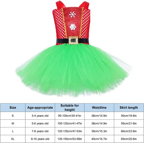 Vista 7 de BBAUER Cute Puffy Tulle Xmass Outfit,Christmas Girls Santa Costume with Hairband and Sock, Tutu Santa Costume Cosplay Outfit