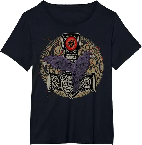 Vista 31 de Thors Hammer Mjolnir Huginn and Muninn Odin Raven - Camiseta, Negro, S