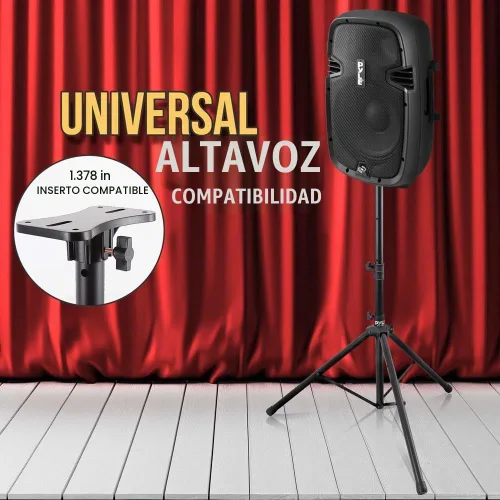 Vista 3 de Pyle Conjunto de 2 soportes universales para altavoces - Juego de trípode ajustable y duradero con pin de seguridad de bloqueo, altura telescópica