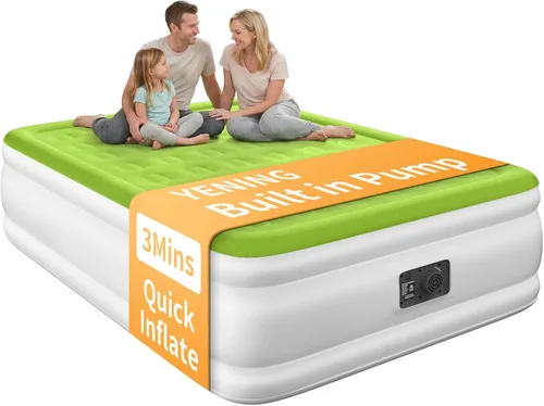Vista 12 de YENING Colchón de aire tamaño completo con bomba incorporada, cama elevada doble inflable, cama de aire hinchable para camping eléctrico de 18 Beige