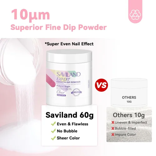 Vista 4 de SAVILAND Kit de iniciación de polvo de inmersión transparente para uñas: 2.12 oz 2.1 oz polvo de inmersión para uñas con polvo de inmersión