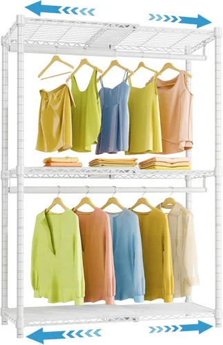 Vista 12 de VIPEK X1 - Perchero de ropa expandible resistente, ajustable de 2' a 3'5", con estantes ajustables y varillas para colgar, perchero de metal