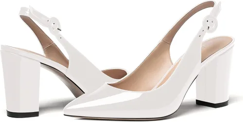 Vista 6 de WAYDERNS Zapatos de tacón alto con hebilla y hebilla para el tobillo y puntera puntiaguda gruesa de patente gruesa para mujer, 3 pulgadas