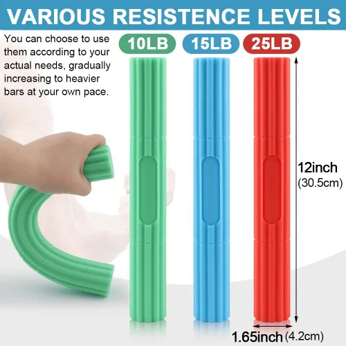 Vista 2 de 3 barras de resistencia flexibles, obstrucción de torsión, agarre de mano, barras de resistencia para golfistas, tendinitis en codo, muñeca