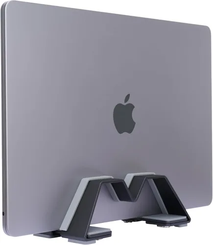 Vista 2 de Soporte vertical ajustable para laptop, aluminio, ajuste universal para todas las computadoras portátiles (0.394-1.181 in de grosor), diseño de Negro