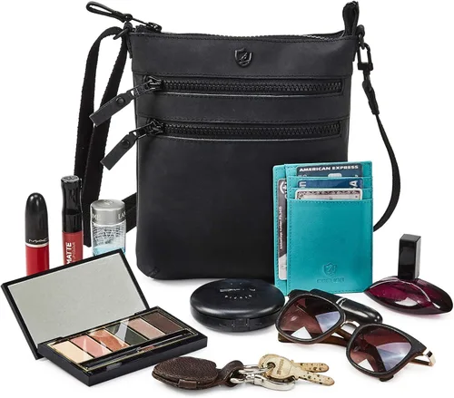 Vista 9 de Cochoa Bolso cruzado pequeño de cuero real con triple cremallera para mujer, bolso cruzado vintage de primera calidad (juego de 2), Combo de bolso