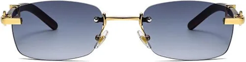 Vista 3 de Lentes de sol rectangulares con montura de madera vintage para hombres y mujeres, con montura dorada, cuadrados, estilo retro de los años 90