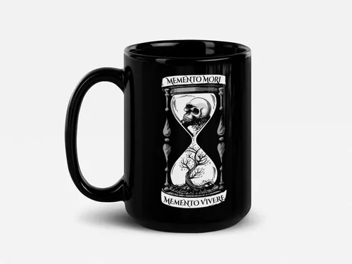 Vista 6 de Soul'n'Passions Memento Mori Memento Vivere - Taza de cerámica con diseño de calavera Momento Mori Lent Stoic Memento Mori, 11 onzas, color negro