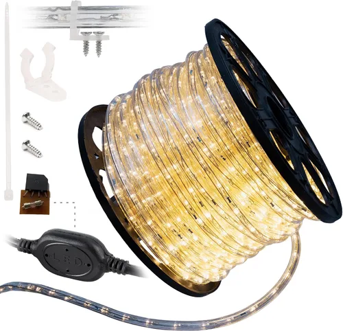 Vista 26 de Cuerda de luces LED de 10 pies, permanente, impermeable, conectable, flexible, con tubo de PVC transparente, certificado ETL, iluminación festiva