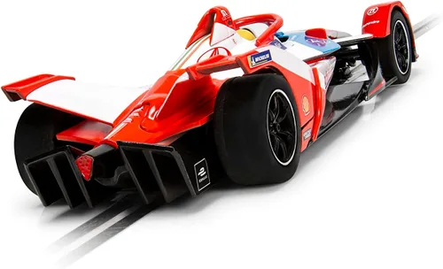 Vista 4 de Scalextric Fomula E Spark SRT05e Mahindra Racing 1:32 Slot Race Car C4285, rojo y gris
