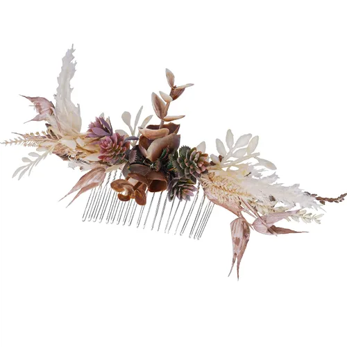 Vista 9 de Peineta de flores para novia - Peineta de flores blancas hecha a mano para accesorios florales para el cabello de boda para novia, dama de honor