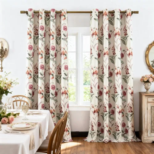 Vista 14 de Leeva Cortinas opacas con estampado de flores y hojas, estilo campestre, aislamiento térmico, cortinas reductoras de luz para comedor, 2 paneles, 52