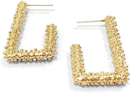 Vista 5 de Retro Geometric Shape Plated Matt 14K Gold Plated C-shaped S925 Silver Needle Natural Pearl Zircon Crescent Earrings