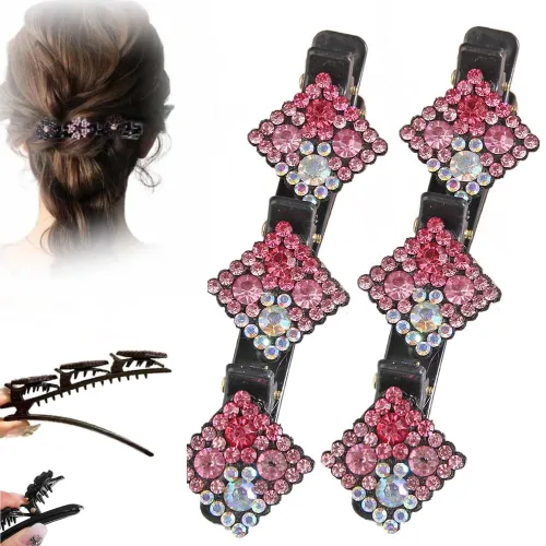 Vista 16 de Pinzas de pelo trenzadas para mujeres y niñas, 2025 nuevas pinzas de pelo con piedras de cristal brillantes, pinzas cortas de pico de pato