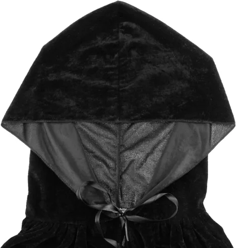 Vista 4 de Disfraz de brujas de vampiro de terciopelo con capucha para adultos, para fiesta, cuervo, cosplay