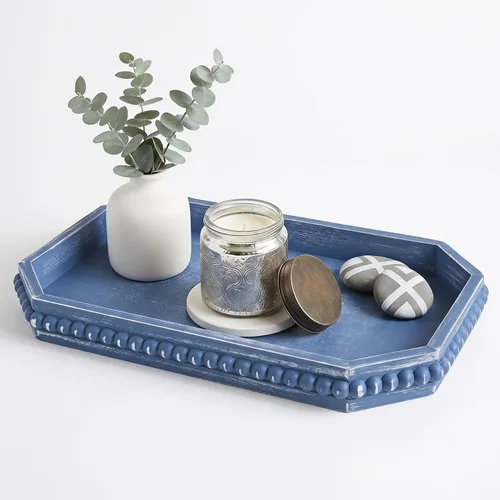 Vista 12 de Hrastany Bandeja de Servir Rústica de Madera con Cuentas, Bandeja Decorativa de Granja en Negro para Centro de Mesa, Decoración Navideña de Boda