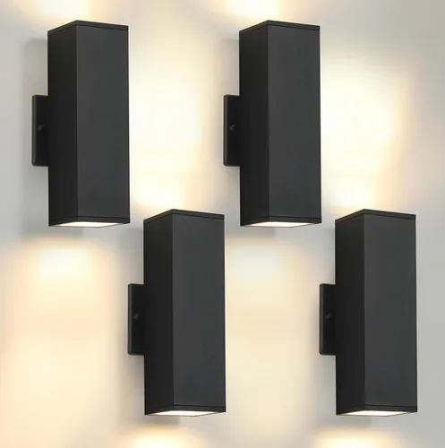 Vista 13 de 1 paquete de iluminación exterior del atardecer al amanecer, luces LED cuadradas hacia arriba y hacia abajo, accesorios de iluminación exterior