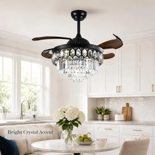 Vista 16 de Ventilador de techo de cristal moderno Fandian de 42 pulgadas con luces 3 - Capa de cristal