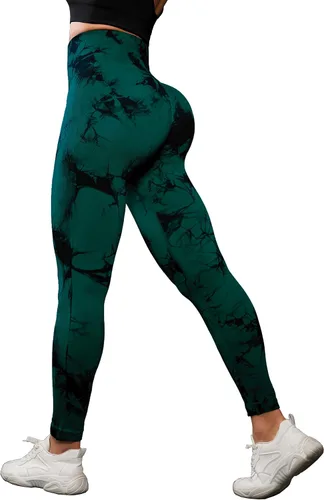 Vista 4 de OVESPORT Paquete de 3 leggings de entrenamiento de cintura alta sin costuras con teñido anudado para mujer, pantalones deportivos para yoga
