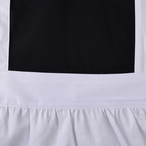 Vista 5 de Love Potato Lindos delantales retro con volantes para niñas, mujeres, cocina, cocina, limpieza, disfraz de sirvienta con bolsillo (negro y blanco)