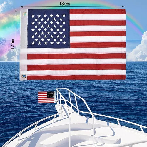 Vista 2 de Bandera de Estados Unidos de 12 x 18 pulgadas, bandera patriótica pequeña de Estados Unidos cosida con 50 estrellas para motocicleta, yate, barco