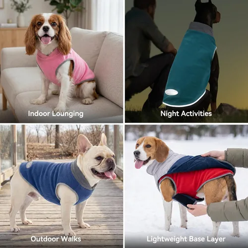 Vista 5 de cyeollo Paquete de 2 suéteres de forro polar para perro, chaleco cálido reflectante para perro, abrigo elástico para perro, chaqueta de invierno