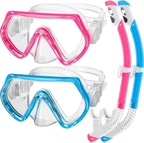 Vista 8 de 2 juegos de equipo de esnórquel para niños de 3 a 14 años, antivaho 180° Clear View Dry Top Snorkel Set, máscara de natación con cubierta nasal