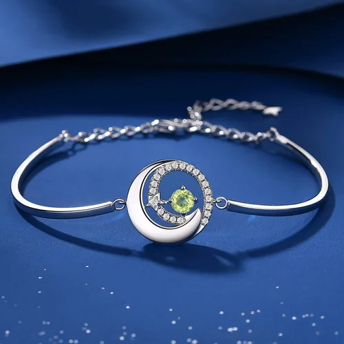 Vista 3 de FANCIME Pulseras de piedra natal para mujeres y niñas, plata de ley 925, pulsera de luna y estrella, joyería fina, regalo de cumpleaños