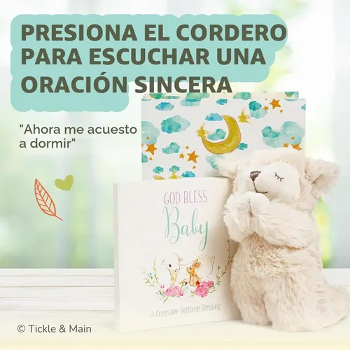 Vista 4 de Tickle & Main Juego de regalo de bautismo católico, caja de presentación blanca de 2 piezas, cordero interactivo y primer libro de oración