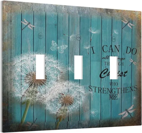 Vista 9 de Cubiertas Decorativas para Placas de Interruptor Diente de León Azul Rústico Citas Inspiradoras Casa de Campo Tablón de Madera Gris 1 Gang Cubierta