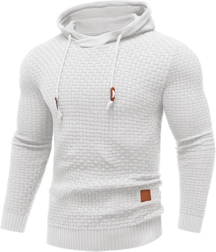 Vista 48 de COOFANDY Sudadera con capucha para hombre, casual, de manga larga, con cordón, de punto gofre, ajustada