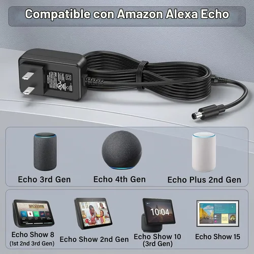 Vista 2 de Cargador de 18 V compatible con altavoz Echo de 3ª 4ª generación con Alex