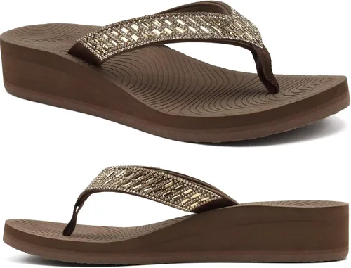 Vista 16 de KuaiLu Sandalias con plataforma de diamantes de imitación y soporte de arco para mujer