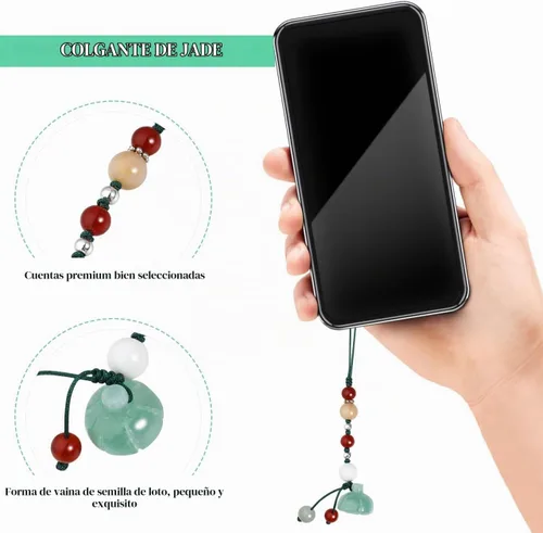 Vista 3 de Hemobllo Abalorio para teléfono – Jade Lotus Phone Charm Strap Agate Mobile Phone Pendant Decorativo Teléfono Celular Accesorios para Llavero