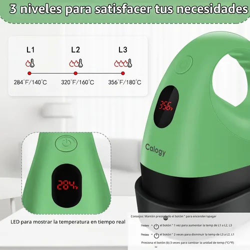 Vista 3 de Calogy Mini prensa de calor, máquina de transferencia de calor, control de temperatura constante, base de seguridad aislada, se adapta a Verde