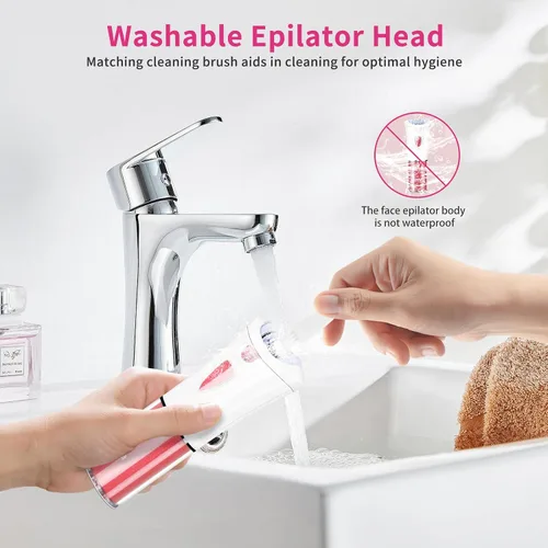 Vista 6 de Depiladora facial para mujer, depiladora facial con luz LED, pinzas eléctricas de deslizamiento suave para cara, brazos, piernas, línea de bikini