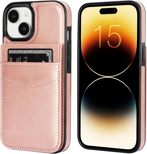 Vista 81 de KIHUWEY - Funda tipo cartera compatible con iPhone 15 con soporte para tarjetas de crédito, cierre magnético, soporte de cuero premium, cubierta