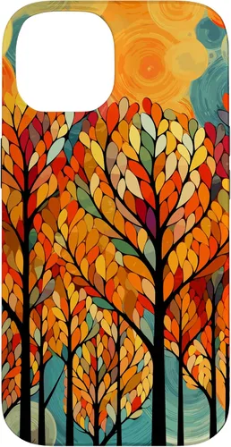 Vista 4 de iPhone 16 Otoño y coloridas hojas y árboles de otoño, funda temática de color de otoño